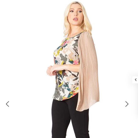 Ck Heaven floral with tan pleated open sleeve top size medium - Picture 4 of 16